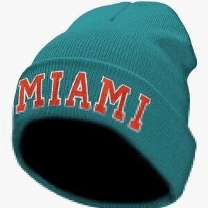 Teal MIAMI Knit Beanie – Retro Streetwear Style